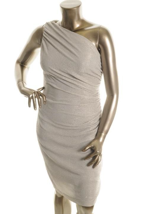 Ralph Lauren New La Fete Silver Metallic One Shoulder Cocktail Evening 