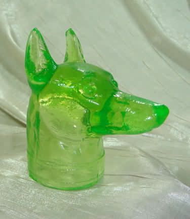 Boyd Doberman Pinscher Dog Head Lime Light Glass Dobe