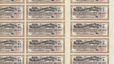 1897 Mortgage Bond Certificates 3 Denver Land Water Co Colorado