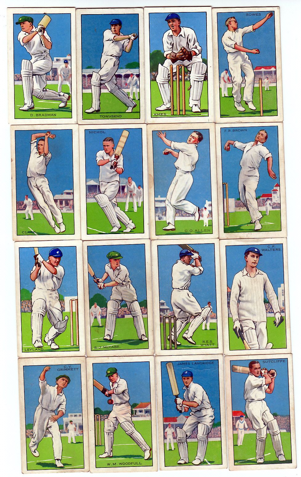 16 Vintage Cricket Cards from 1935 DON BRADMAN