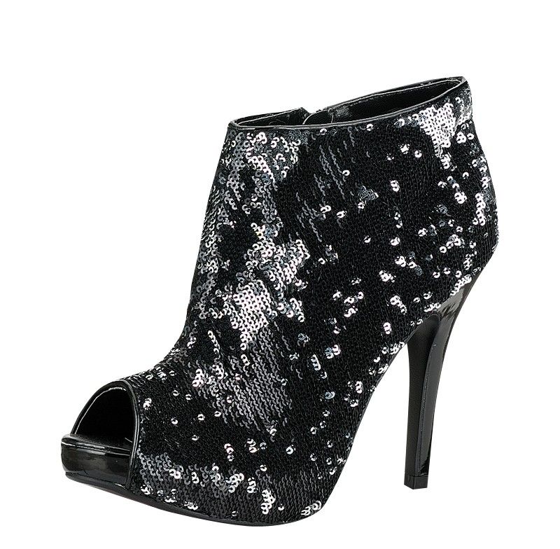 Fahrenheit Women Sequin Open Toe Black Bootie YAMA12NEW