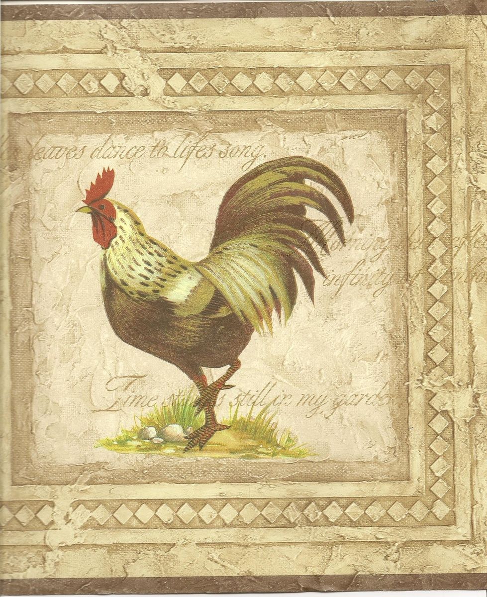   Wallpaper Border/ Biege Background Chicken Wall Border / Brown Trim