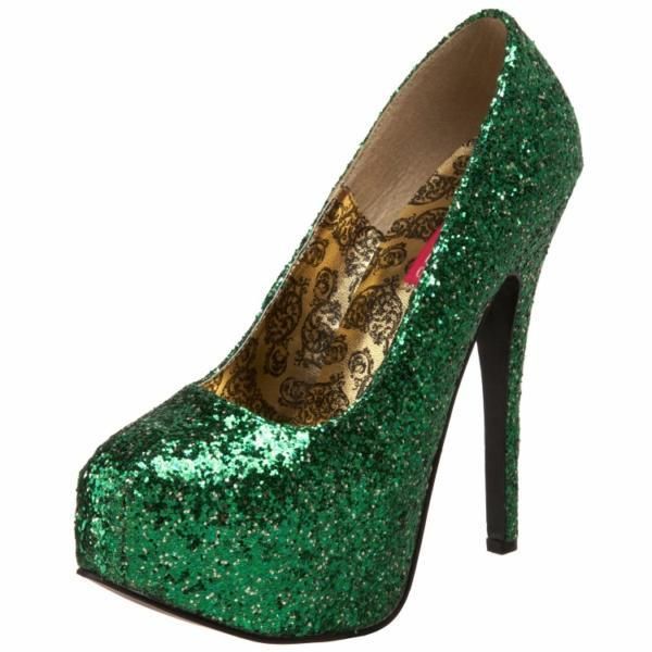 Bordello High Heel Green Glitter 5 3 4 Heel Platform Pump Teeze 06G 