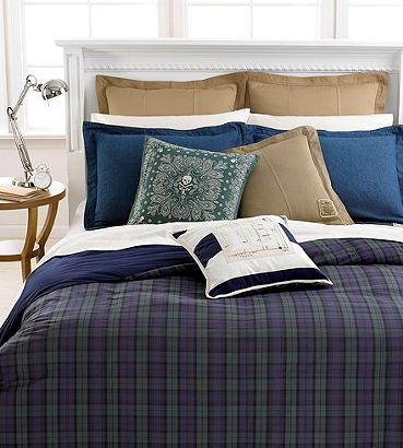    LAUREN BLACKWATCH TARTAN PLAID 4 PC QUEEN COMFORTER SET NAVY GREEN