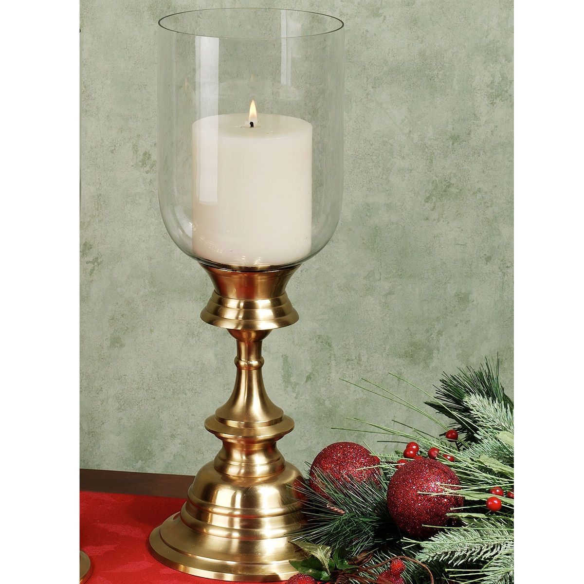 Brass Finish Footed Hurricane Candleholder Candle Holder Candlestick 