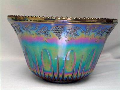 Indiana Iridescent Carnival Blue Punch Set Bowl 12 Cups Hooks Harvest 