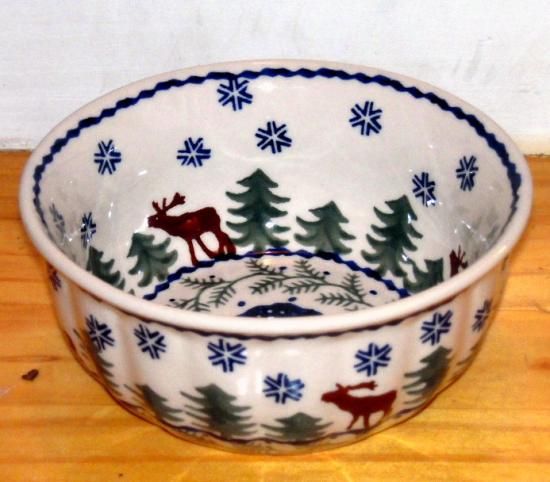 Boleslawiec Polish Pottery Soup Salad Cereal Bowl Moose Lodge Xmas 