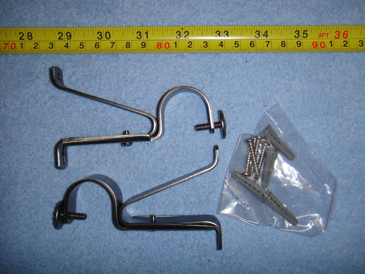 Two Adjustable Metal Curtain Rod Brackets Silver