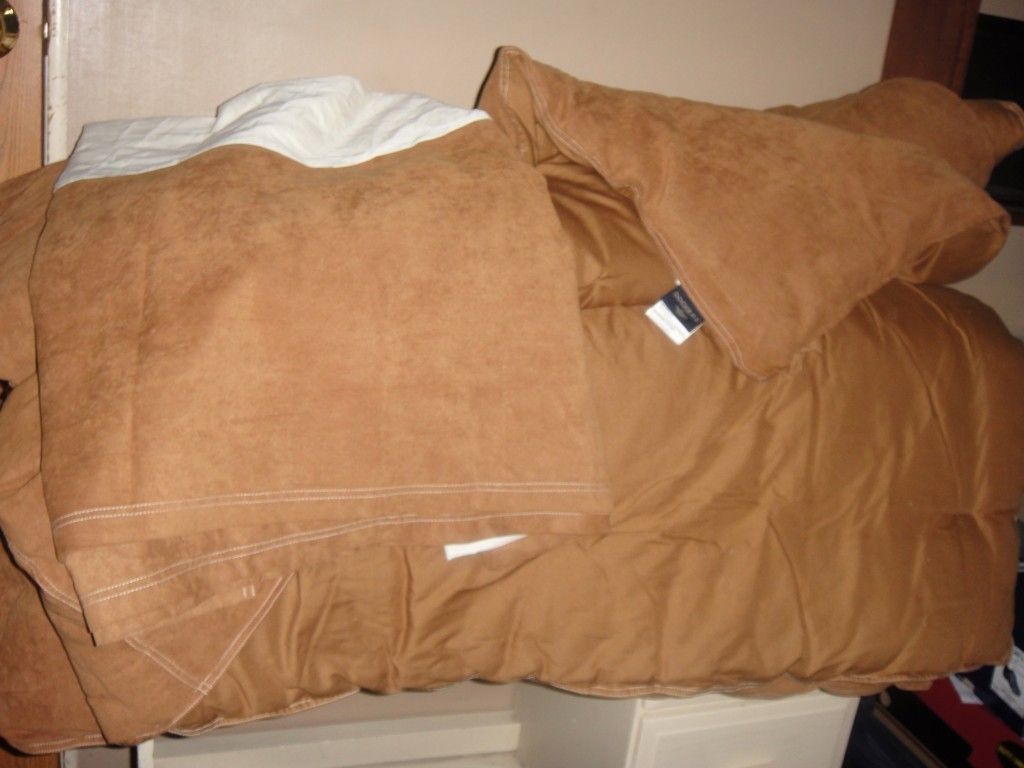   Queen 88x92 Brown Dockers Suade Bedding Comforter Bedskirt