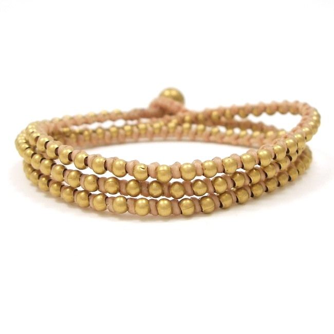   Wrap Mini Brass Beads Single Strand Tan Cotton Rope Bracelet