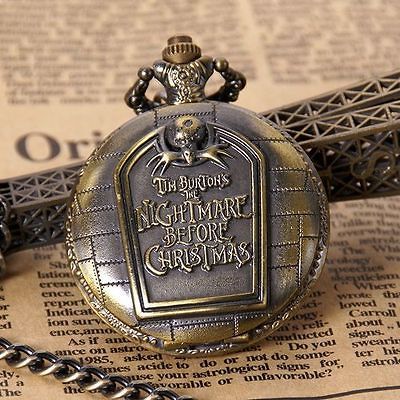   Christmas Skull Case Antique Style Gift Chain Quartz Pocket Watch