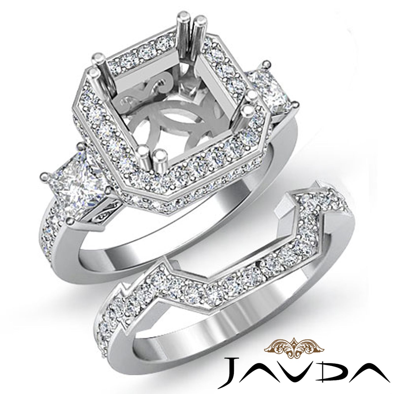   Stone Halo Setting Ring Bridal Sets 18K Gold White 1 56ct