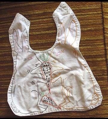 True Vtg 1930s Depression era Hand Sewn BABY BIB Cotton Embroidered 