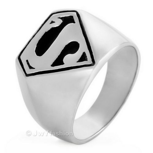   Mens Silver Stainless Steel Superman Wedding Rings Band VE383