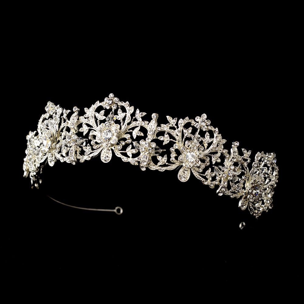 Royal Bridal Tiara Silver Sparkling Rhinestone Tiara Crown