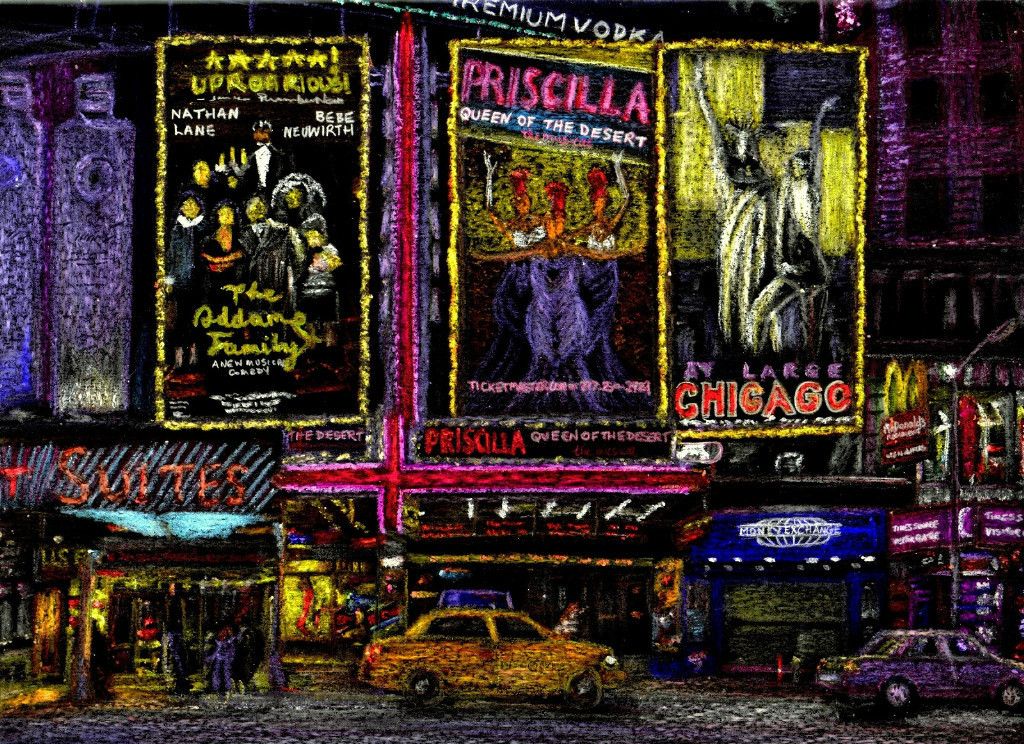   Art Broadway Print Signed Collectible Art NY Stars on Broadway