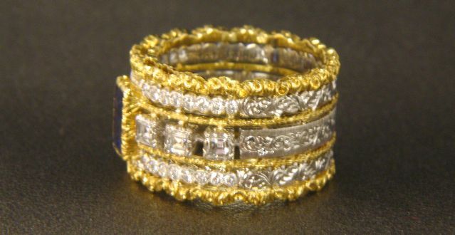 Buccellati 18K Two Tone Gold Diamond Sapphire Band Ring