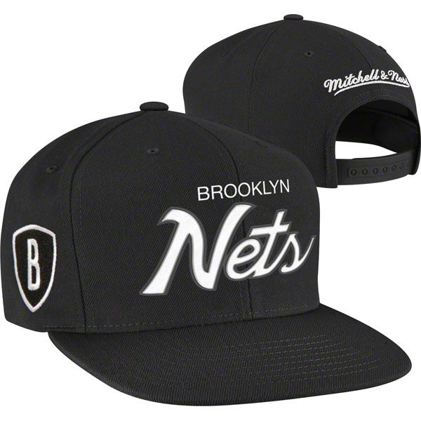 Brooklyn Nets Mitchell Ness Script Snapback Hat Black