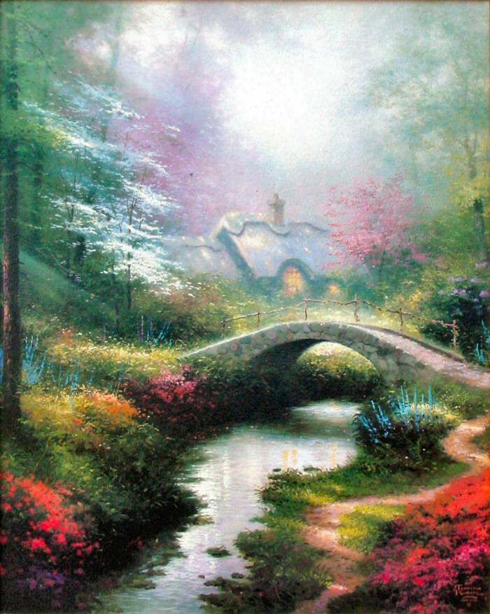 Brookside Hideaway 20x16 s N Framed Limited Thomas Kinkade Canvas Art 