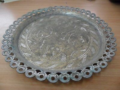 Vintage Antique Hand Made Round Tray Engraved Copper Authentic 