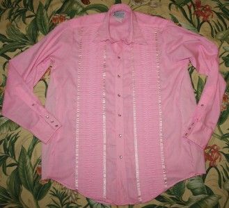 Vtg Rockmount Formal Pink Tuxedo Pearl Snap Western Shirt Large L 