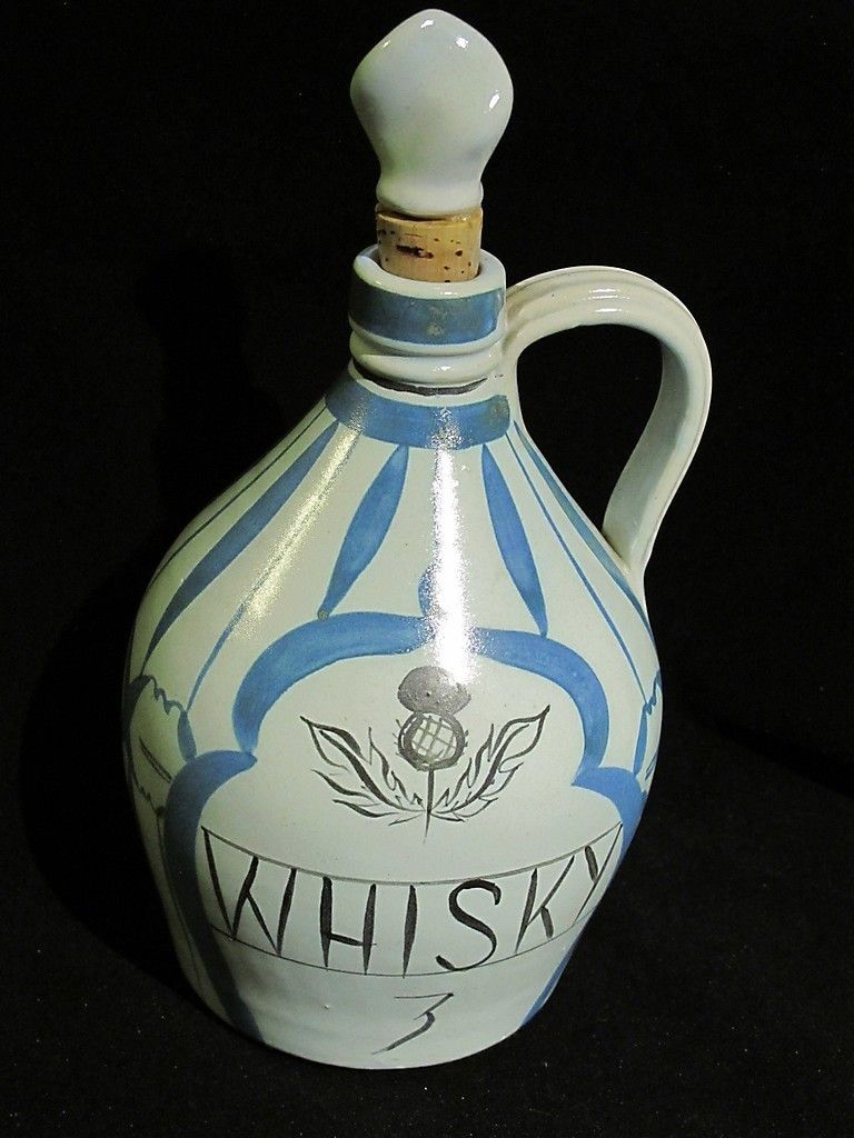 BUCHAN PORTOBELLO STONEWARE WHISKY JAR DECANTER BOTTLE BLUE SCOTLAND 