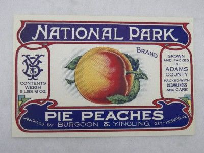 National Park Pie Peaches Burgoon Yingling Gettysburg Large Can Label 