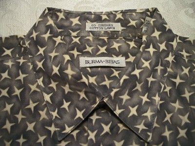 Burma Bibas Mens Large Taupe Blue Ivory Stars Pattern Cotton Casual 