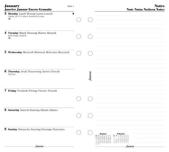 Filofax Calendar Refills Week per Page 2012 with Notes Personal Size 