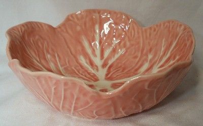 Bordallo Pinheiro China Cabbage Pattern Pink Soup or Salad Bowl 6 7 8 