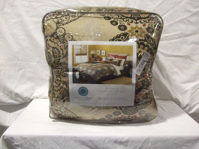 MARTHA STEWART   Brick Lane 9 Piece Brown Queen Comforter Set