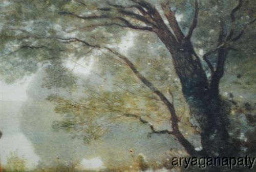   Original Antique Painting Landscape Scene Jean Baptiste Camille Corot