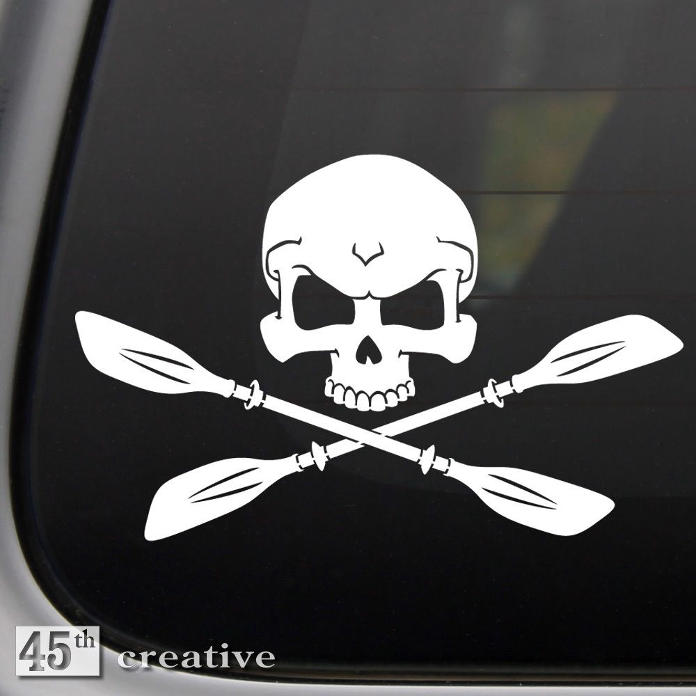 Kayakers Crossbones Decal Oars Paddle Canoe Rafting