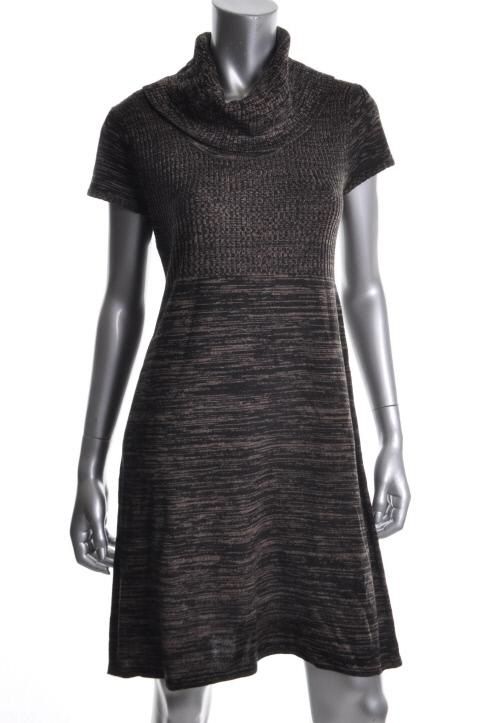 Calvin Klein New Brown Stretch Cowl Neck Short Sleeves Sweaterdress 