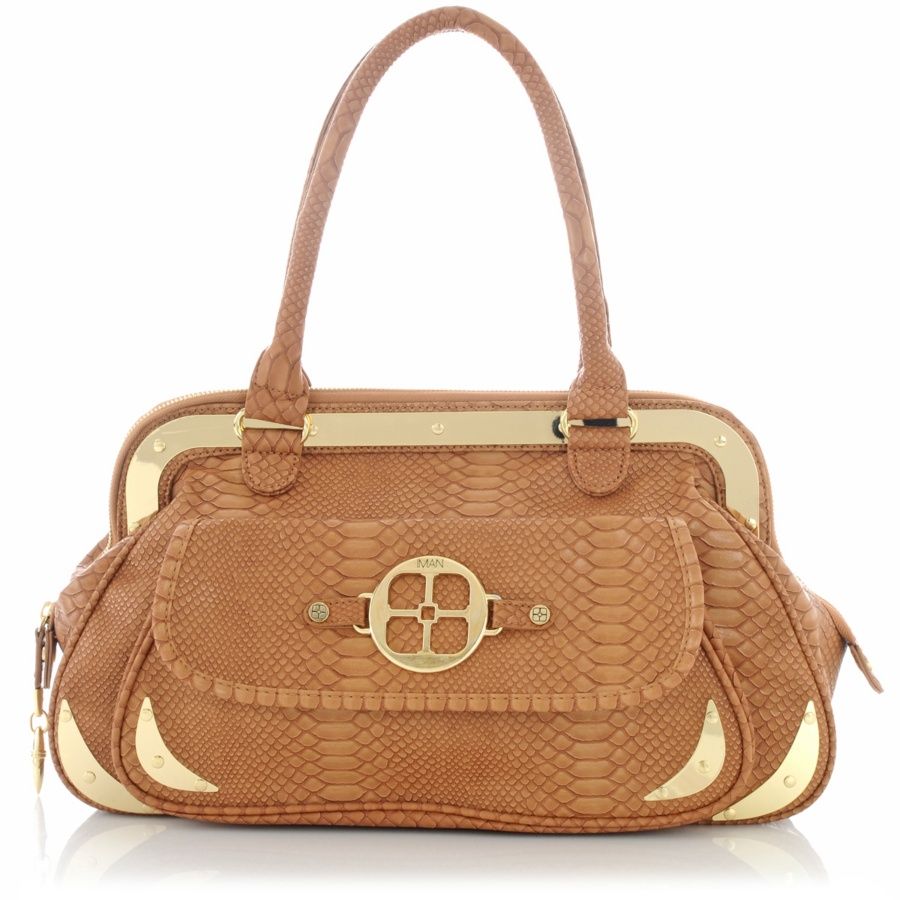 IMAN Global Chic Arm Candy Python Embossed Satchel with Metal Camel 