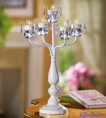 15 White Crystal Candelabra Wedding Centerpieces 17