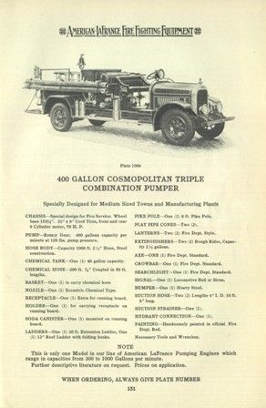 American LaFrance Catalog 10 CD 1926 Fire Fighting EQP