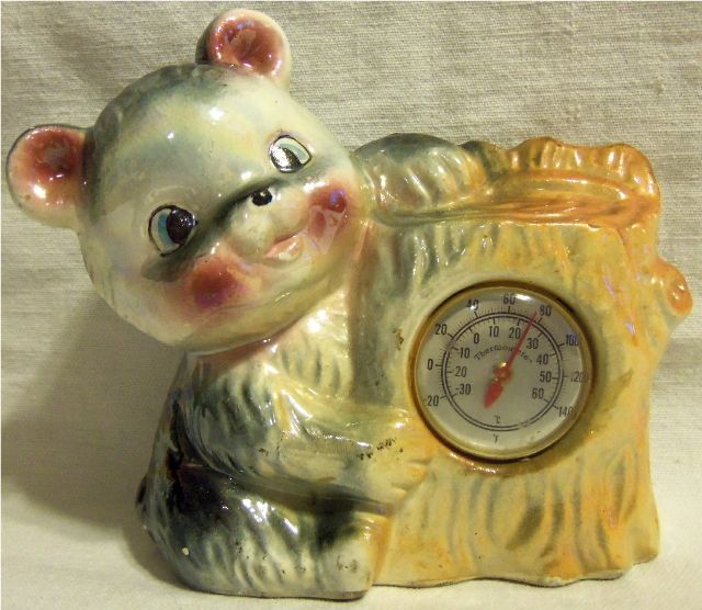   Vintage Lusterware Bear Stump Thermometer in Celsius Fahrenheit