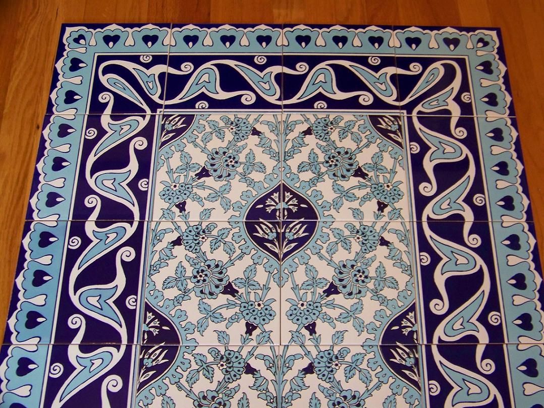 48x32 Turkish Iznik Floral Ceramic Tile Set Panel Mural