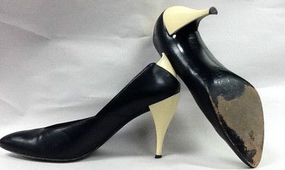 Vintage Charles Jourdan Black and Ivory Pumps 9B 