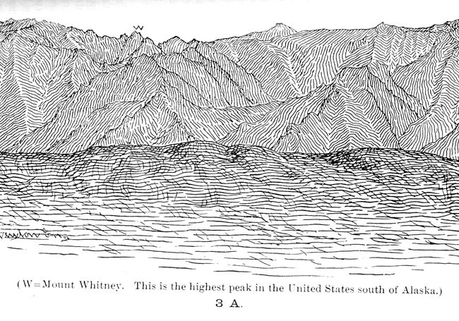 Sketch from book showing location of Mount Whitney Location, name and 