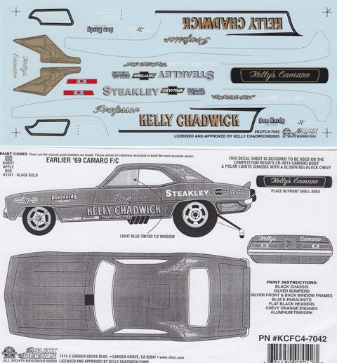 KELLY CHADWICKS 69 CAMARO NHRA Drag Decals 7042