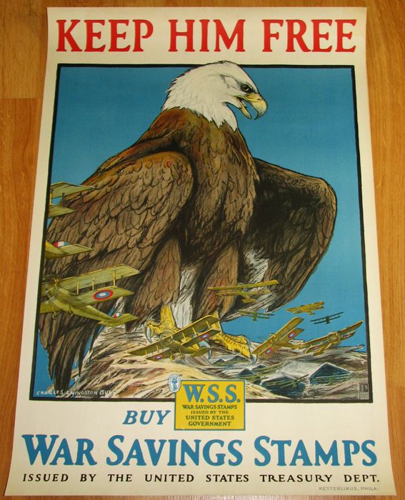 World War I Charles Livingston Bull Poster Biplane Eagle Keep Him Free 