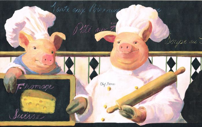   Chef Pierre Rollen Pin Waiter Pigs 10 1 4  Wallpaper Border Wall