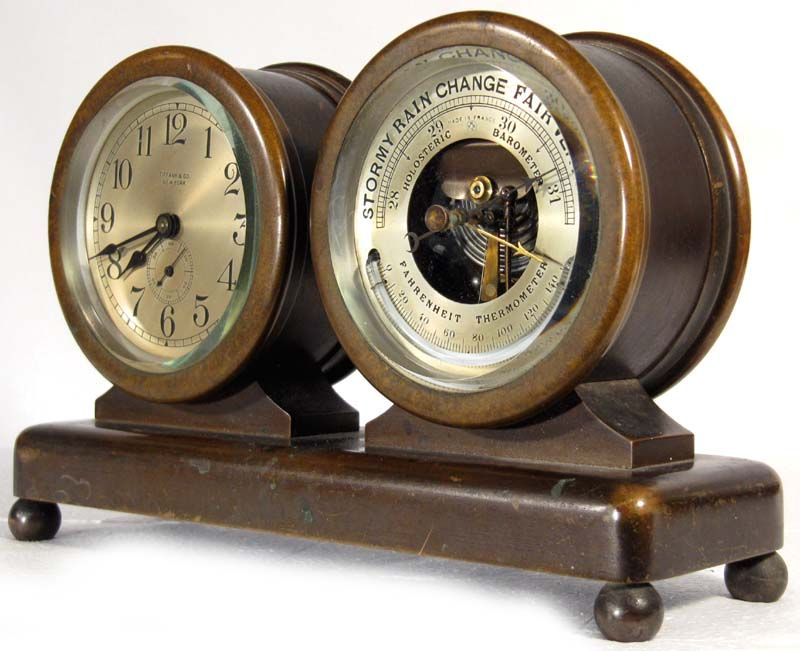 Chelsea Bronze Desk Set by Tiffany Clock and Barometer