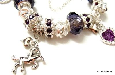 purple horse child girls charm bracelet fit pandora