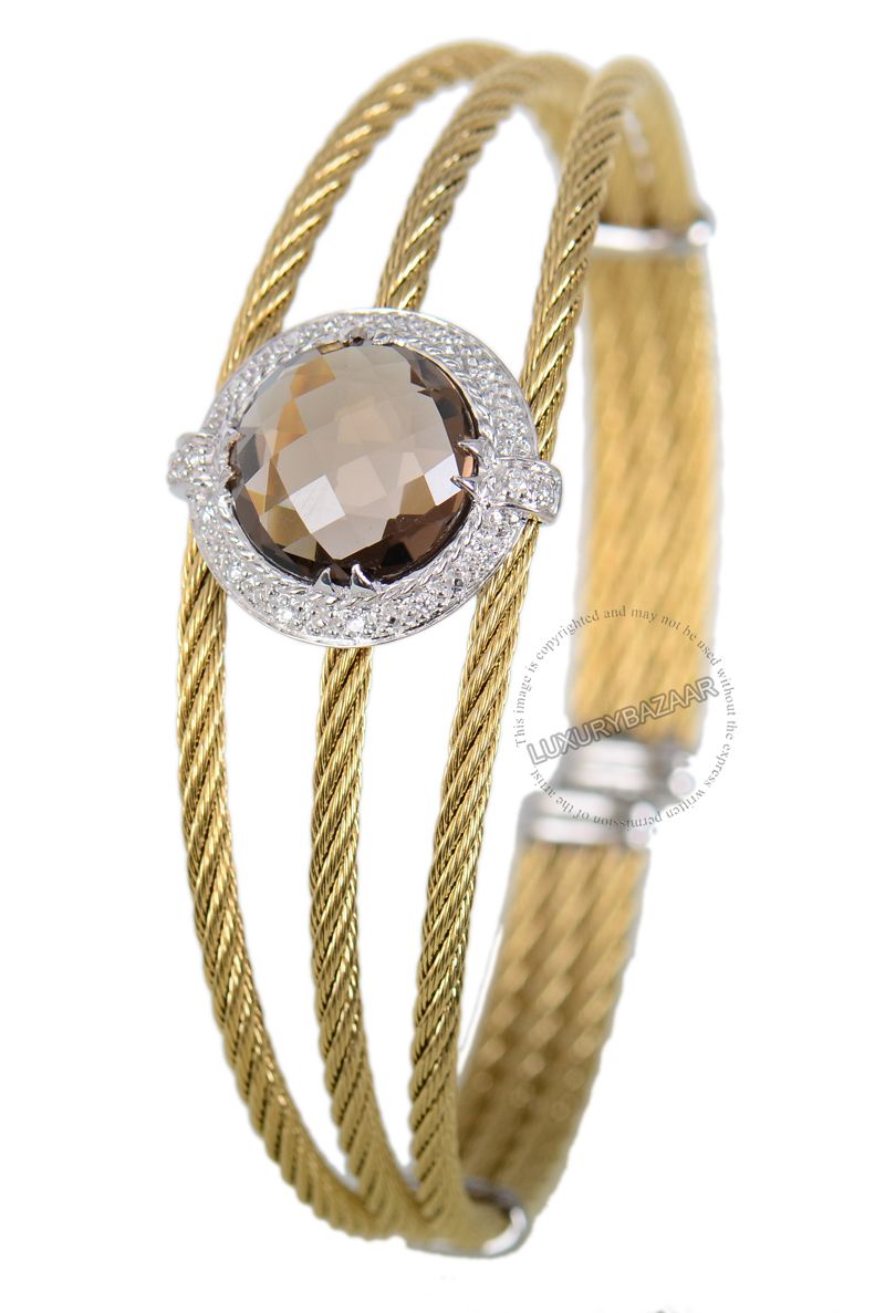 Charriol PVD Bracelet with Round Smoky Quartz Stone in a 18K White 