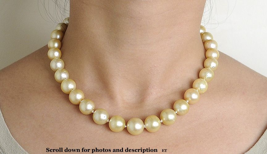 CLASSIC GRADUATED GOLDEN PEARL STRAND w/ WHITE 18k GOLD DIAMOND CLASP