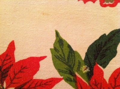Vintage Linen Cotton Tablecloth Christmas Poinsettia White Red Green 