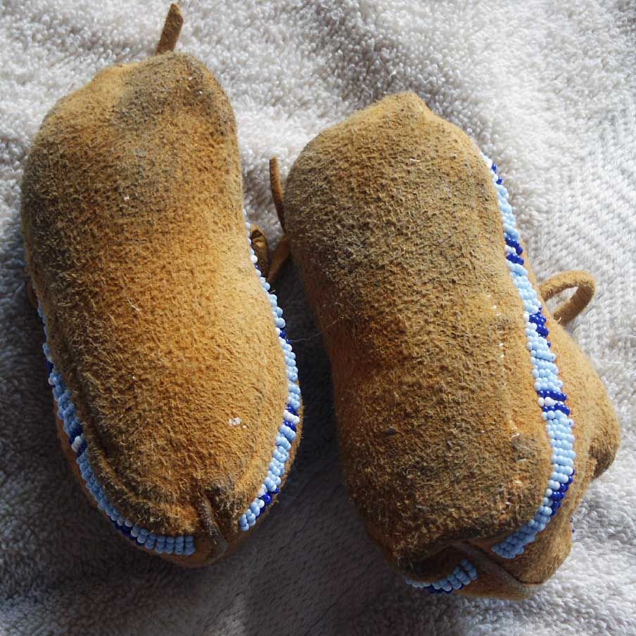 Northern Cheyenne Childs Beaded Blue Moccasins Montana Cheyenne 